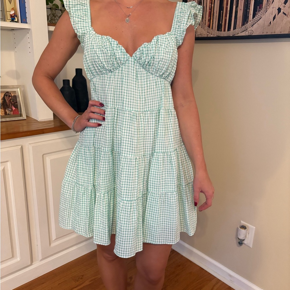 English Factory Mint Gingham Mini Dress